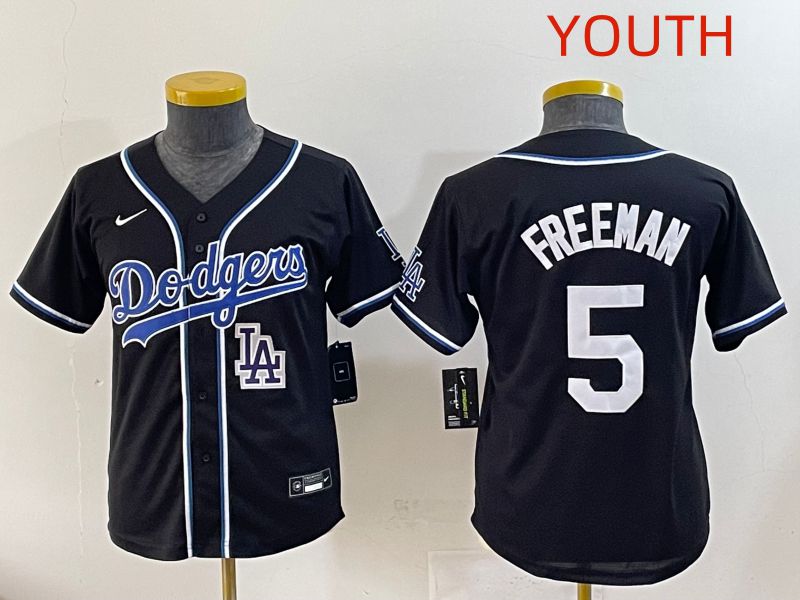 Youth 2025 Los Angeles Dodgers #5 Freeman Black Three generations Fashion Nike MLB Jersey style 12->youth mlb jersey->Youth Jersey
